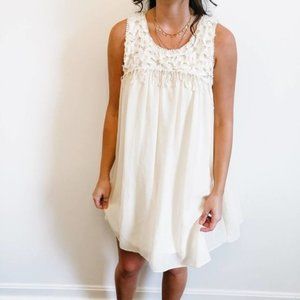 Cream Lace Applique BabyDoll Dress L
